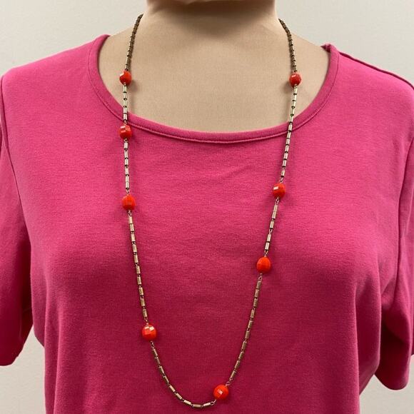J. Crew gold chain and red bead long necklace - Picture 1 of 5